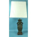 A modern bronzed metal table lamp in the form of a Chinese square vase, (the bronzed vase 30cm