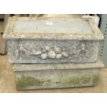 Two cast concrete planters/troughs, 60 x 30cm, (2).