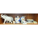 Two Lomonosov porcelain elephant figures, 20.5cm high, a Corona Ware 'Beatrice' decorated teapot and