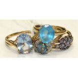 Three 9ct gold gem-set rings by QVC and one other, similar, sizes T-V, gross weight 13g, (4).