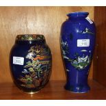 A Wiltshaw & Robinson Carltonware baluster shape vase decorated with pagodas and figures on a blue