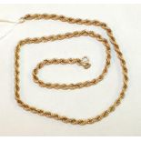 A 9ct yellow gold rope-twist neck chain, 52cm long, 10.5g.