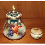 A Royal Worcester ovoid quatre-lobed pot pourri vase and cover painted with blackberries, leaves and