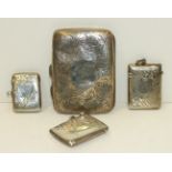 Two silver Vesta cases, a plated Vesta case and a silver cigarette case, weighable silver ___3oz, (