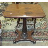 A 19th century mahogany occasional table, the rectangular top on turned column and quatrefoil