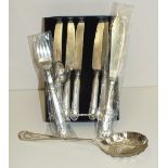 Five silver-handled knives, three silver teaspoons and various plated ware.