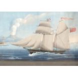 Neapolitan School ROSELAND OF FALMOUTH, TWO-MASTED GAFF-RIGGED SCHOONER FLYING PENNANT AND