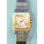 Cartier, a gentleman's Cartier Santos 18ct yellow gold and steel bi-metal wrist watch, the square