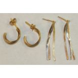 Two pairs of tri-coloured 18ct gold earrings, with post fittings, 3.3g, (2).