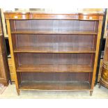 An Edwardian inlaid mahogany open bookcase, the brass galleried top above three adjustable