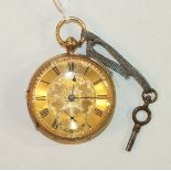 J W Benson, an 18ct-gold-cased open-face fusée pocket watch, the engine-turned and floral-engraved