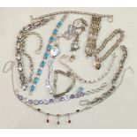 A quantity of 925 silver bracelets, some stone-set and two ladies silver-cased wrist watches,