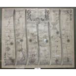 A John Ogilby road map, 'The Road from Bristol to Chester', 35 x 45cm, framed, a smaller road