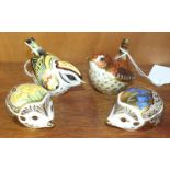 A collection of four Royal Crown Derby porcelain paperweights, 'Jenny Wren', 6cm, 'Bluebell