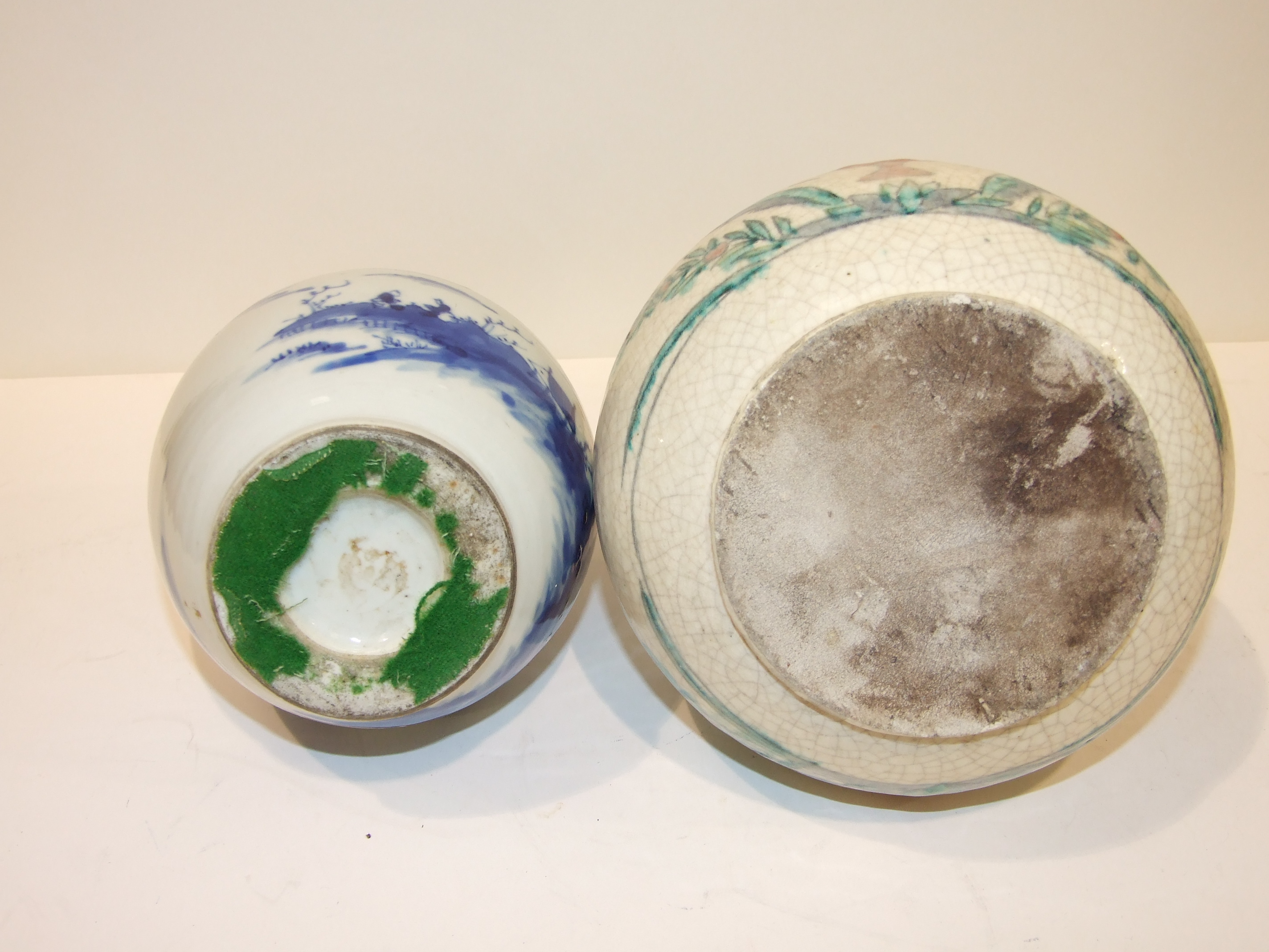 A 19th century Chinese blue and white bottle vase, (damages), 24cm and another, both converted to - Image 3 of 4