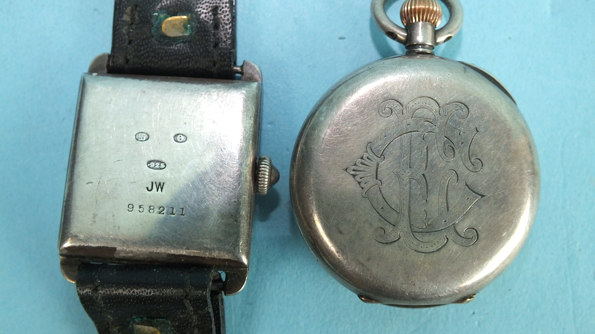 A gentleman's vintage silver-cased wrist watch c1930, the rectangular silvered face with Arabic - Image 2 of 4