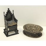 An Edwardian miniature silver model of the Edward II Coronation Throne, maker AL Ltd, 5.7cm high,