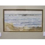 T C Gotch WAVES BREAKING ON A SHORELINE Watercolour sketch, signed with initials, 10 x 19cm,