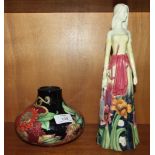 An Old Tupton Ware vase of tubeline floral decoration, 12cm high and a similar tubeline floral-