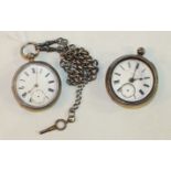 A silver-cased open-face key-wind pocket watch signed 'A King, Hull', on silver Albert chain and