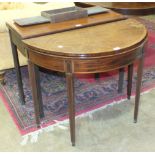 A Georgian mahogany fold-over card table, (in need of restoration), 91cm and another, (2).