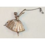 A hallmarked silver ballerina brooch by D H Phillips, Birmingham 1922, 7cm.