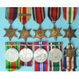 Nine WWII campaign medals: 1939-45, Africa (with 1st Army clasp), Burma (2, one named for 25307