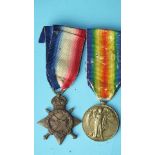 A WWI pair awarded to 1728 Sgt E Badcock Devon R: 1914-15 Star and Victory Medals.