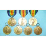 Seven WWI Victory medals: 20607 Pte J H Cook Devon R; 241098 Pte S E Popplestone Devon R; 25944