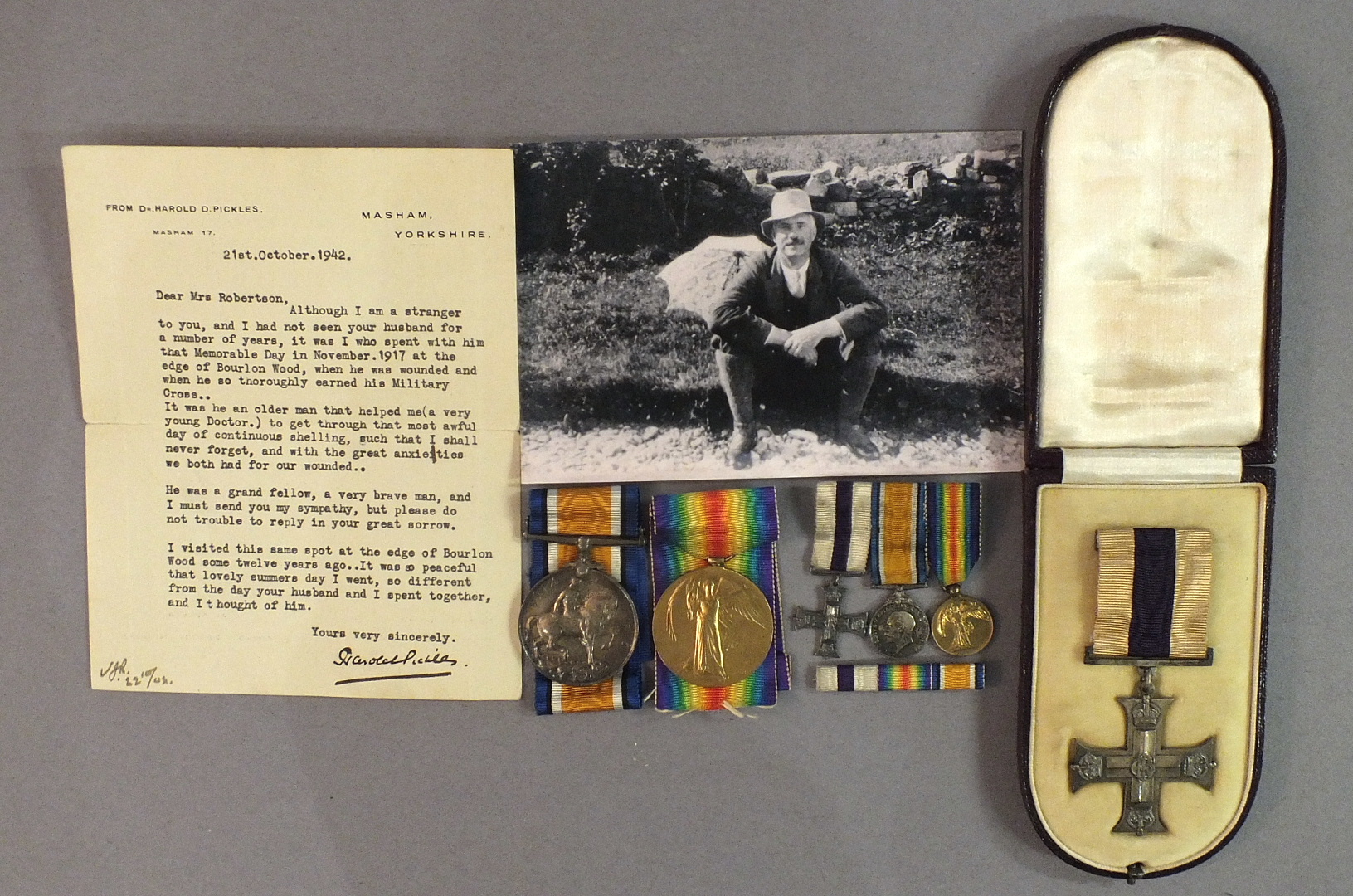 A WWI Military Cross group of three medals awarded to Captain William Robertson RAMC, Duke of