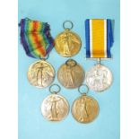 Five WWI Royal Navy Victory medals: 346478 S J Lawrence, CPR; 162830 F James PO1; 366133 R B