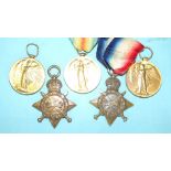 Three WWI Victory medals: 20182 Pte T Byrne R D Fus; PLY-10422 Sgt A E Lawrence RM LI; 13430 Gnr W