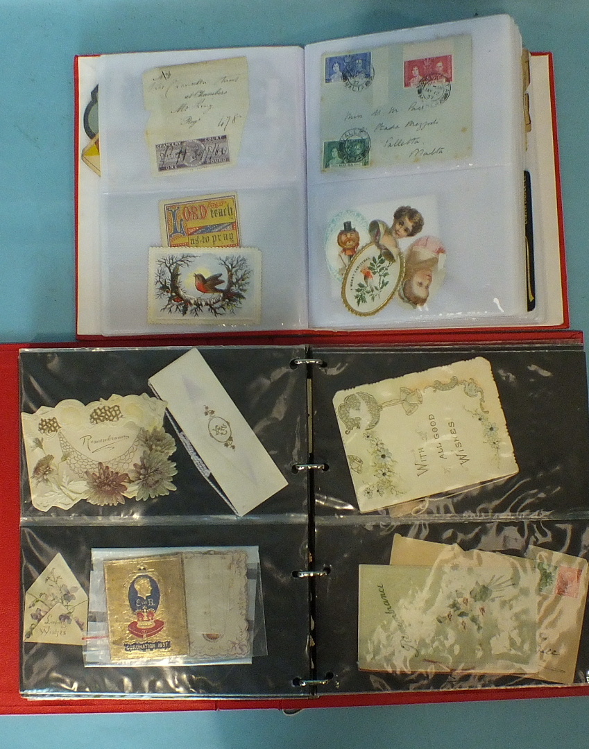 Two albums of greetings cards, scraps, postcards, photos and other ephemera, (2).