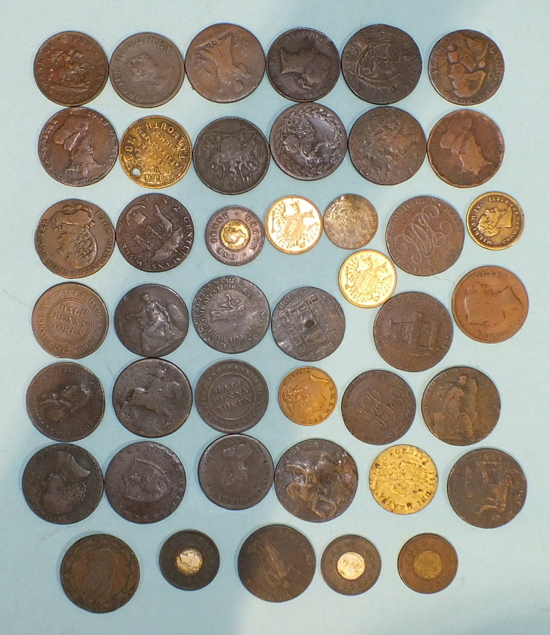 A collection of thirty-two mainly late-18th century half-penny tokens, four Victorian model one
