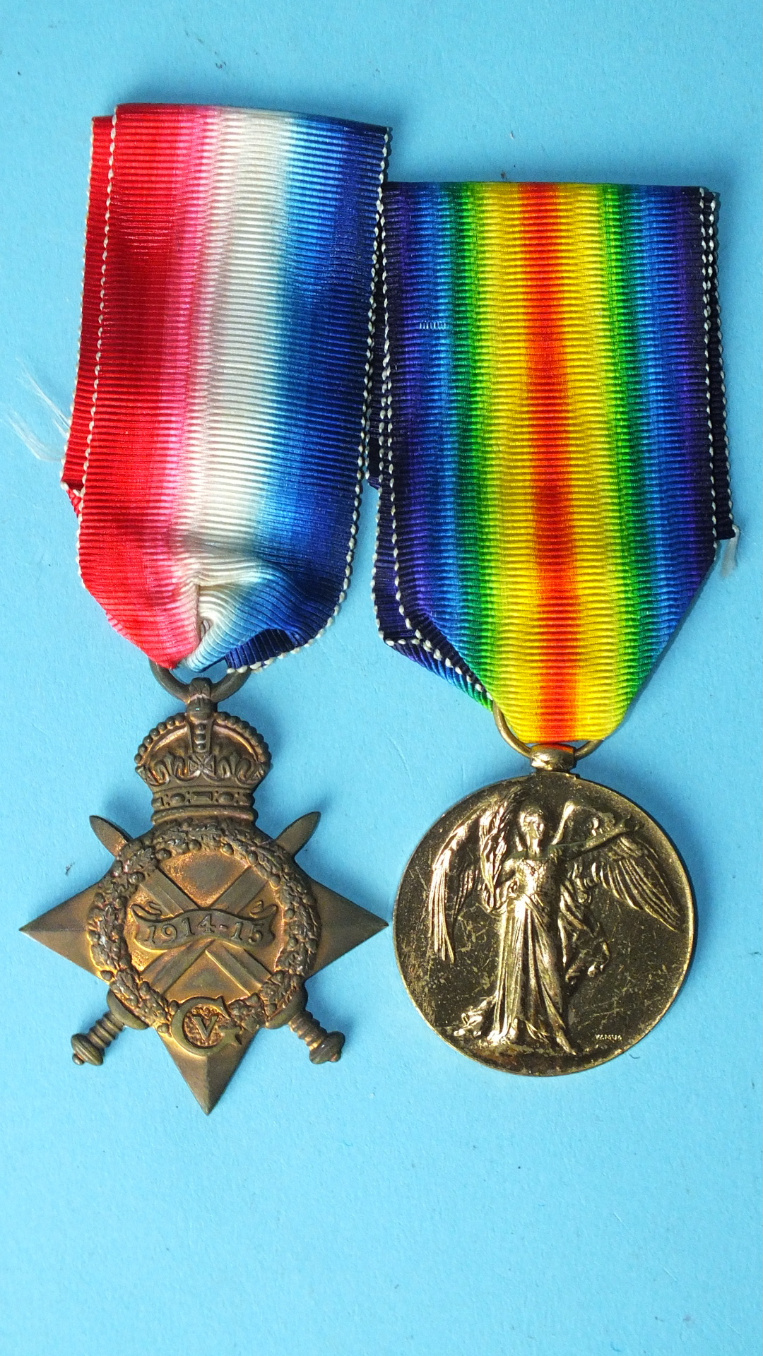 A WWI pair awarded to 2079 Pte W H Stephens, Devon R: 1914-15 Star and Victory Medal.