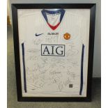 A Manchester United 2009 UEFA Champions League Final shirt, signed by the team, framed.