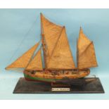 A scratch-built wooden model of the Brixham trawler BM161 'Valerian', on stand, 39cm high, 46cm