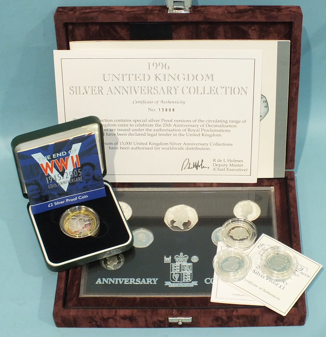 A Royal Mint 1996 United Kingdom Silver Anniversary Collection No.13808, with certificate, a 1999