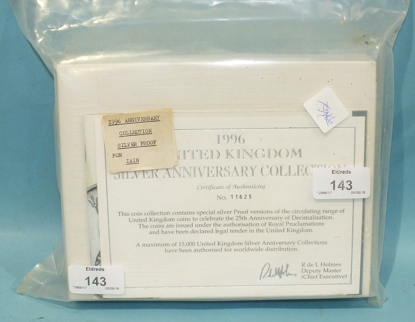 A Royal Mint 1996 United Kingdom silver Anniversary Collection no. 11625, (unopened).