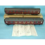 O gauge, two kit models of coaches, BR maroon GE4545, (a/f) and LMS maroon 7511 Buffet Car, both