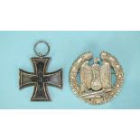 A WWI German Iron Cross with Imperial crown over 'W' and 1914, '800' stamped on loop and a replica