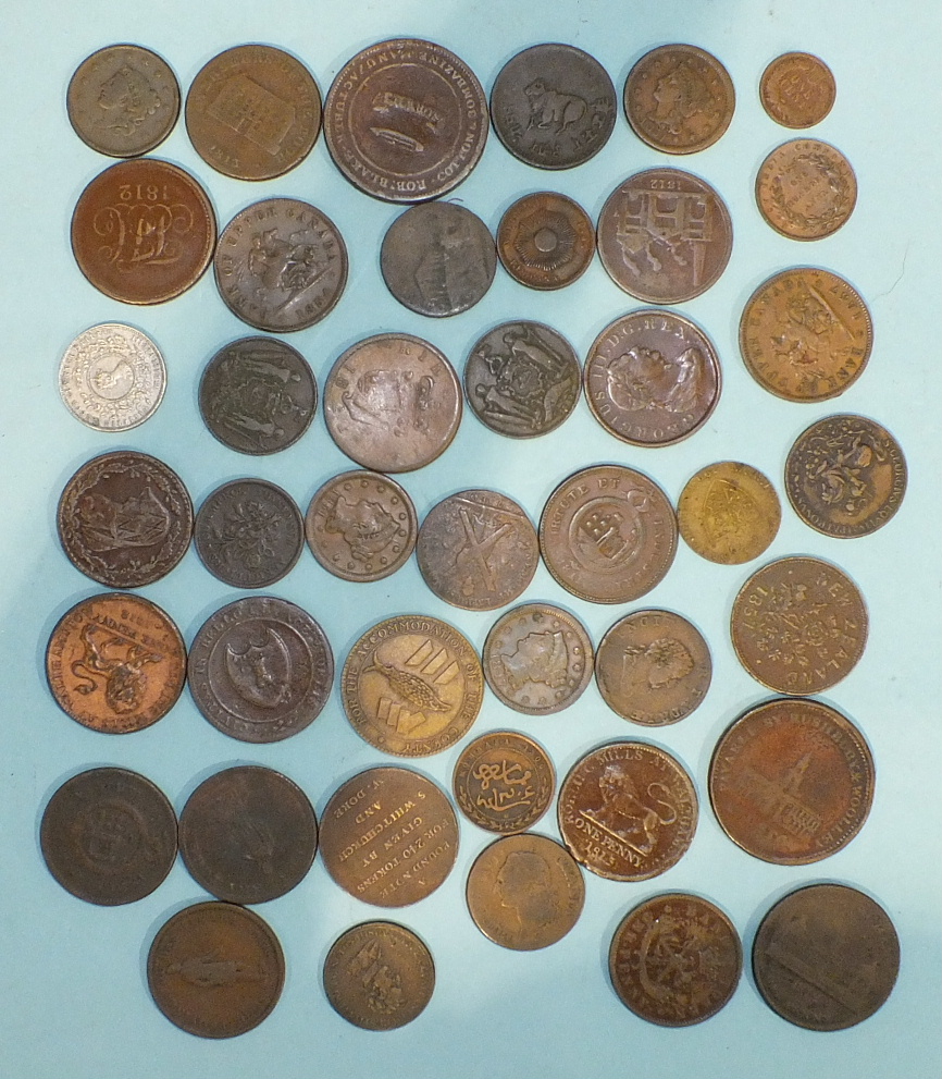 A collection of approximately twenty-five mainly 19th century one penny tokens, a small quantity