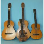 Three small guitars and a soprano ukulele, all a/f, (4).