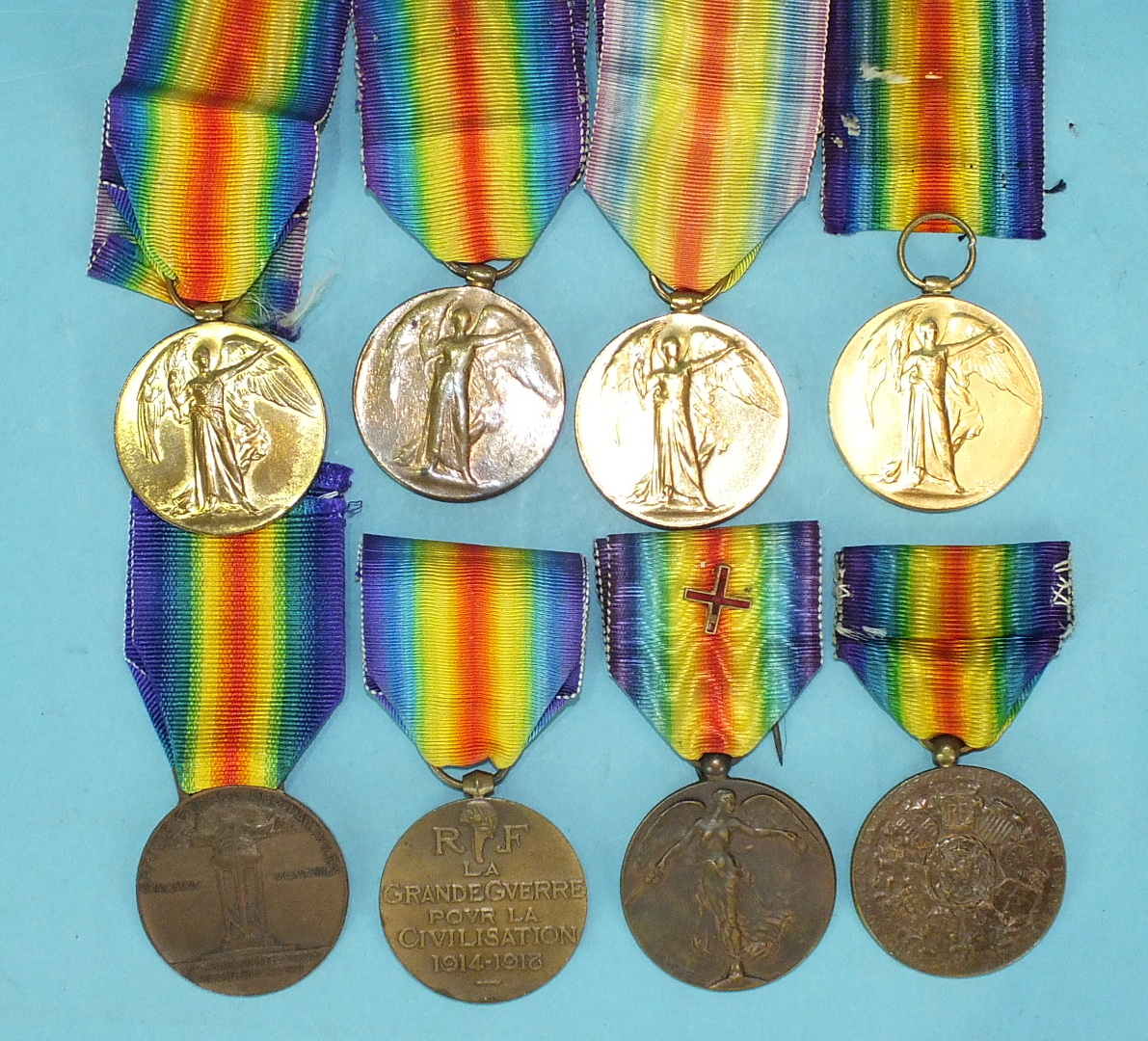 Four Victory medals: 36290 Pte F A Snow, Worc R; PLY 18607 Bugr W C Werry RMLI; 280394 N Yabsley S P