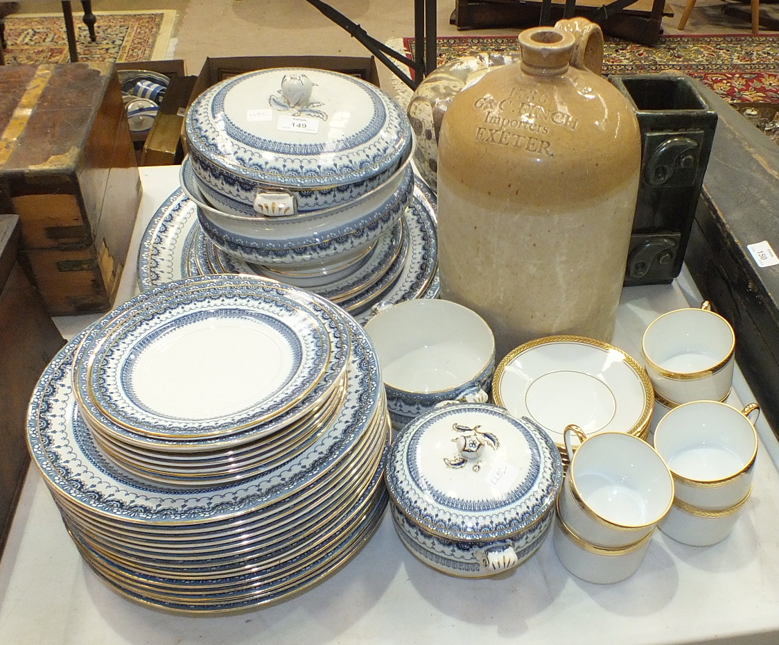 Thirty pieces of Cetem Ware 'Duchess' decorated blue and white dinnerware, a stoneware flagon