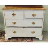 A partially-painted pine straight-front chest of two short and two long drawers, 90cm wide.