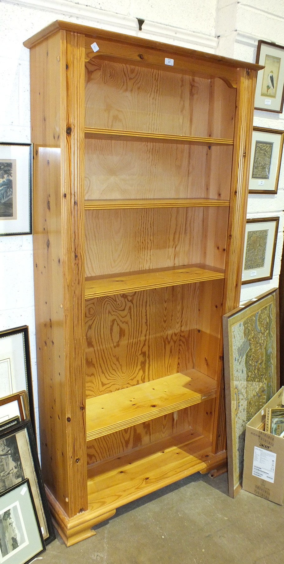 A pair of modern pine open bookshelves with adjustable shelves, each 91cm wide, 188.5cm high, (2).