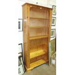 A pair of modern pine open bookshelves with adjustable shelves, each 91cm wide, 188.5cm high, (2).