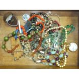 A Trifari necklace, an enamelled dragonfly brooch and other costume jewellery, etc.