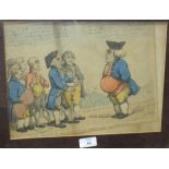 After Rowlandson, 'Oddfellows from Downing Street complaining to John Bull', a hand-coloured cartoon